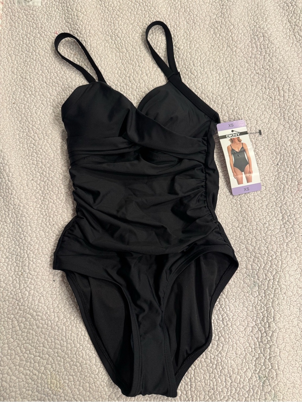 DKNY Black Ruched One-Piece Swimsuit with Molded Cups